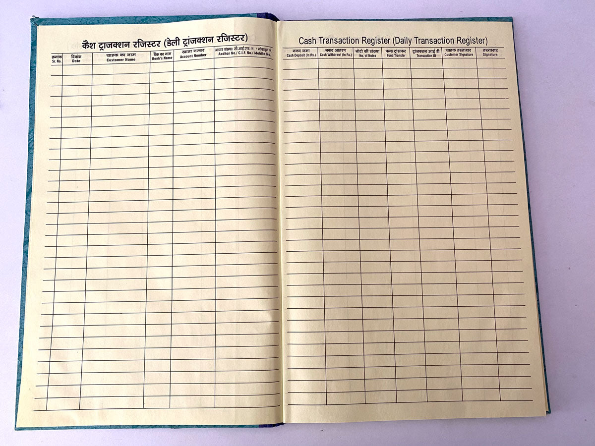 CSC PNB Bank BC Daily Cash Transaction Register Book